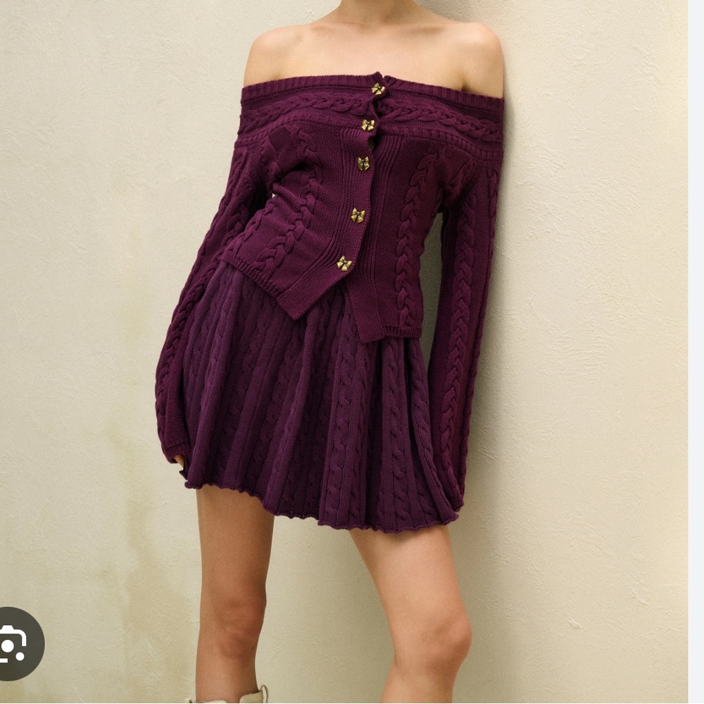Purple Off-Shoulder Knit sweater Top by Ancosti